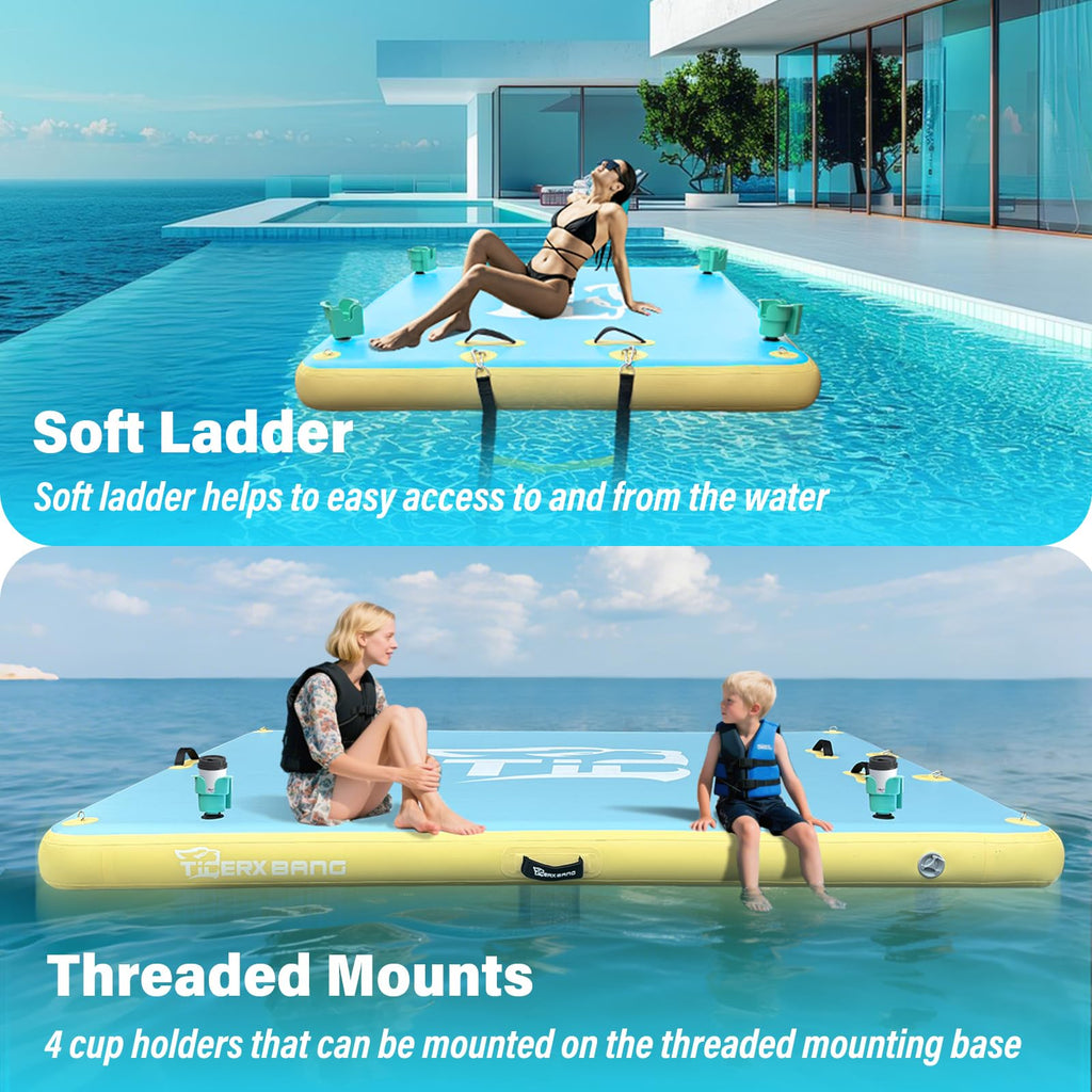Inflatable Dock Floating Platform with Cup Holders 6x5ft A115365
