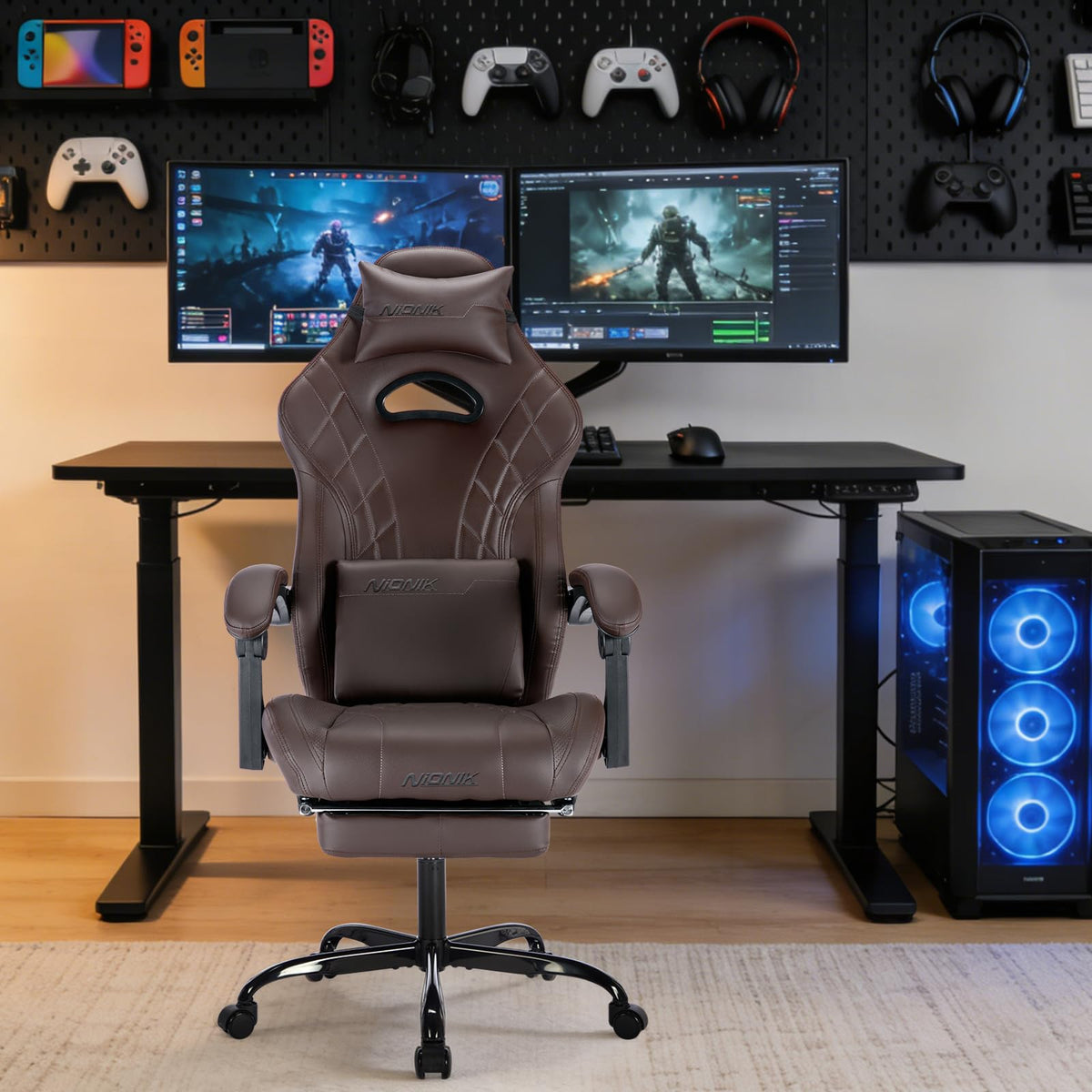 Gaming Chair with Footrest and Massage Lumbar Support K481023