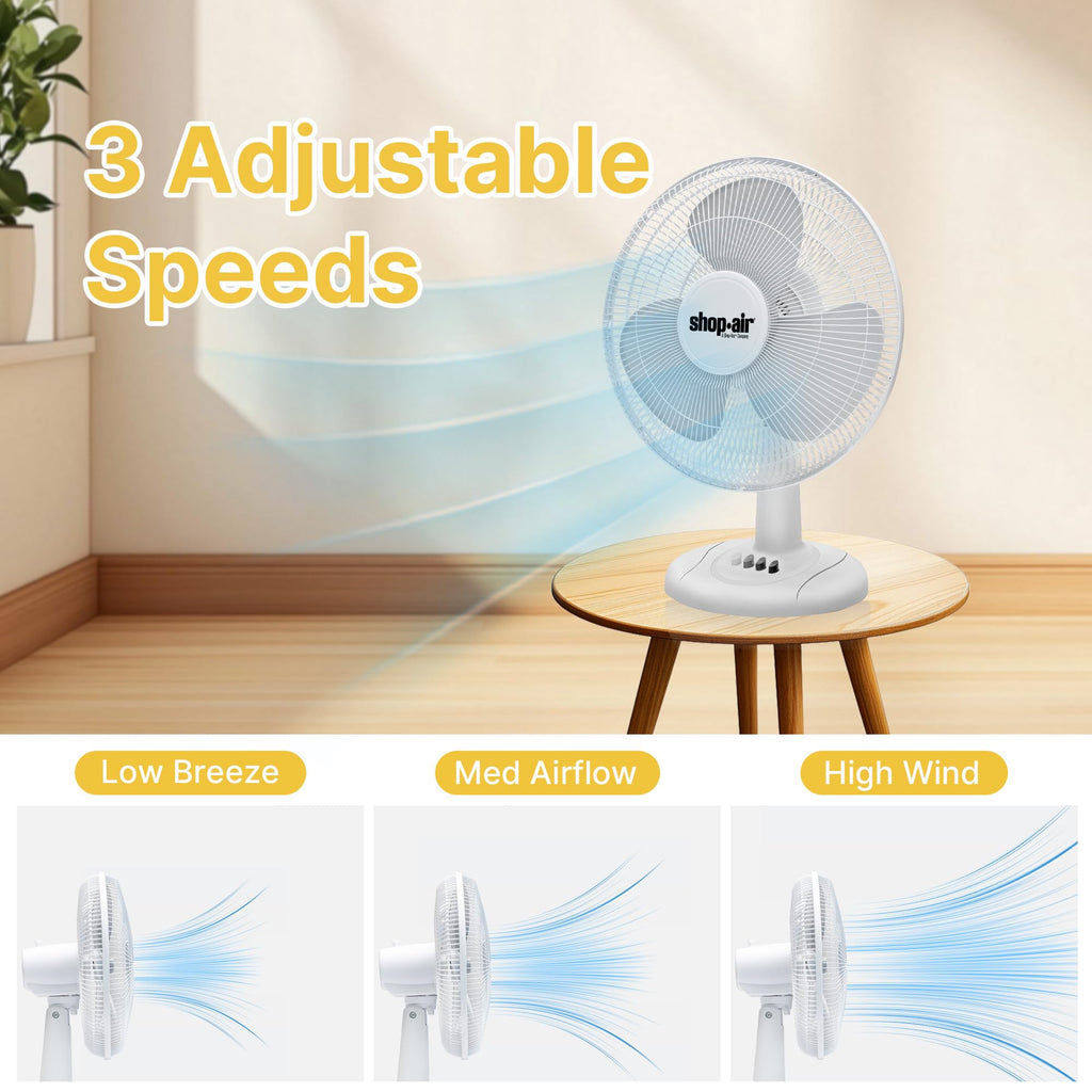 16" Oscillating Table Fan, 3 Speeds, White M19060