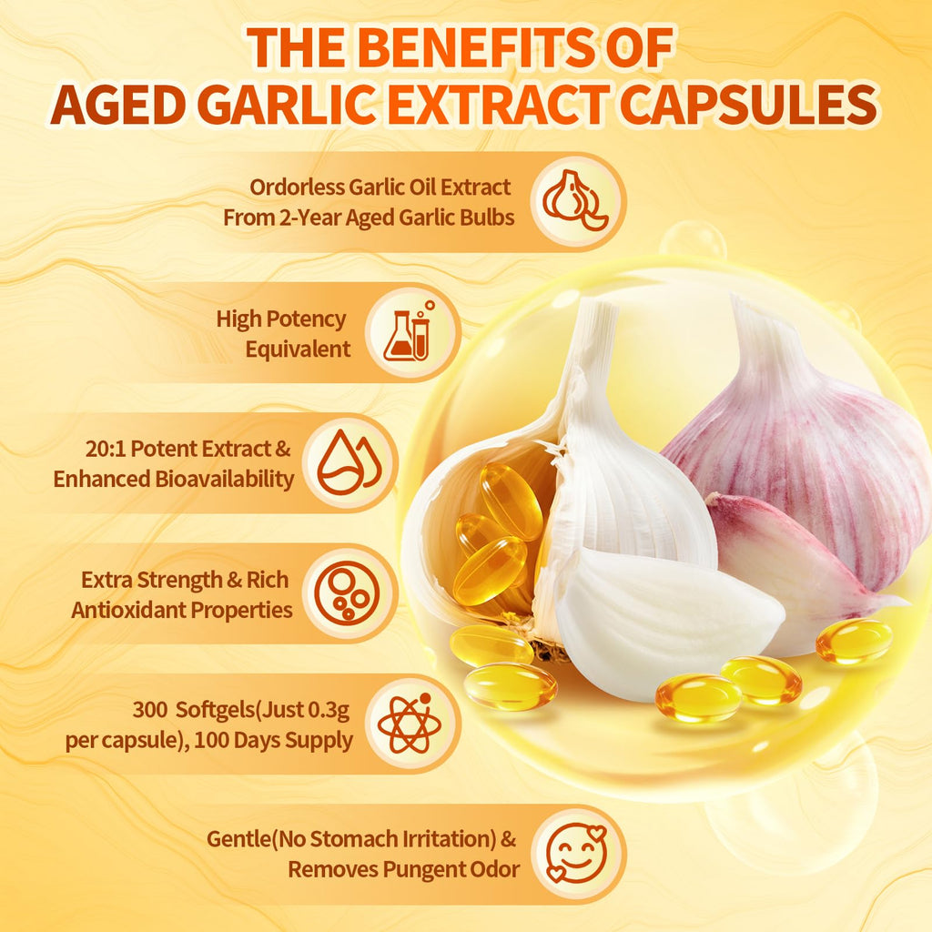 Aged Garlic Extract Capsules, 300 Softgels, Odorless, Gluten Free T745