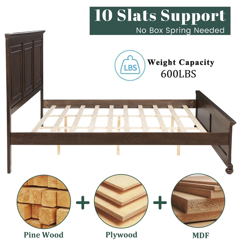 King Size Pinewood Platform Bed with Headboard and Footboard R737