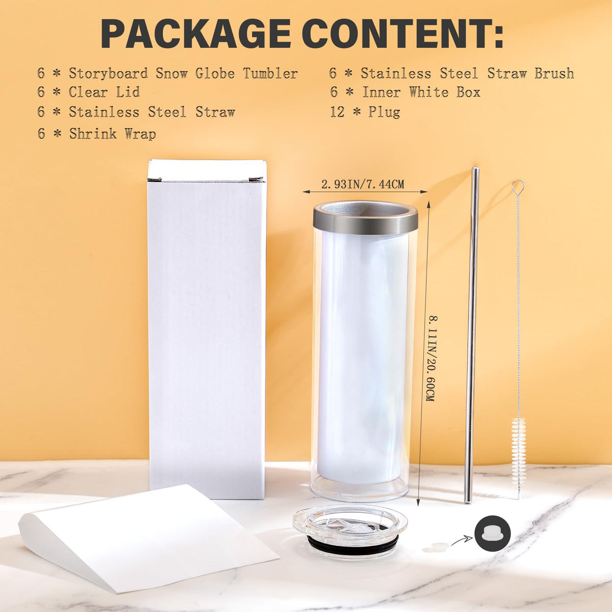 20 Oz Sublimation Snow Globe Tumbler Cup, 6 Pack B90077