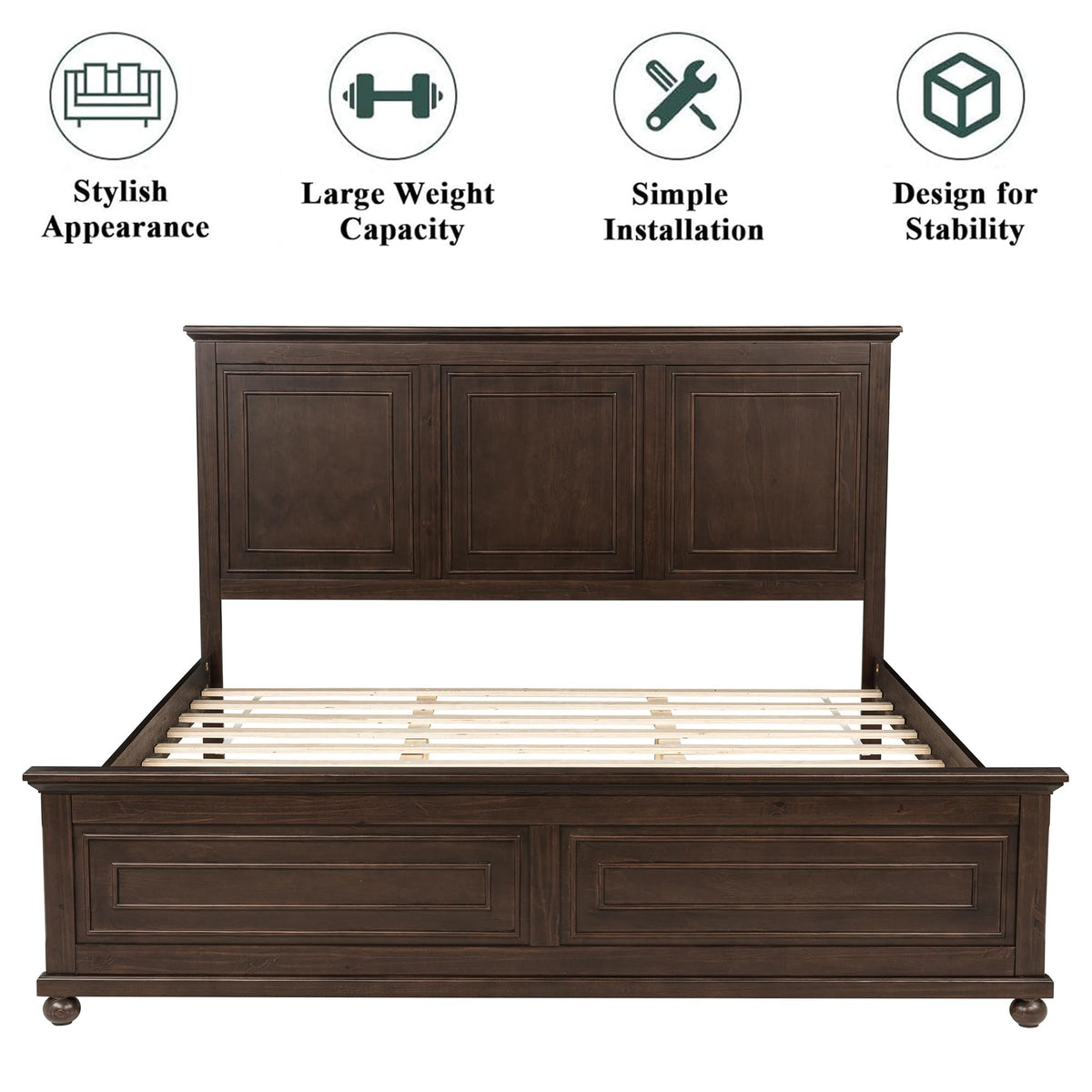 King Size Pinewood Platform Bed with Headboard and Footboard R737