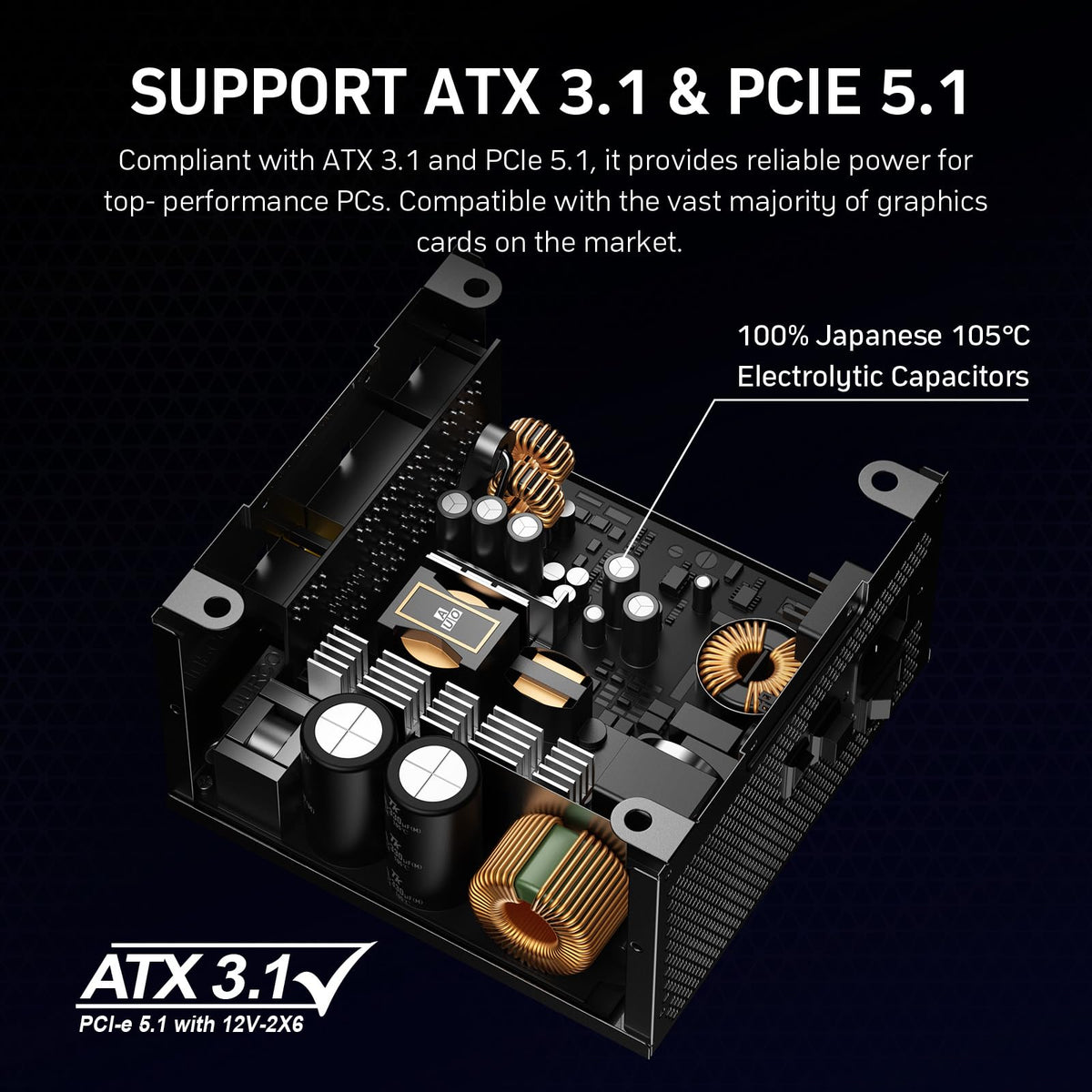 850W Fully Modular 80+ Gold ATX 3.1 Power Supply M59225