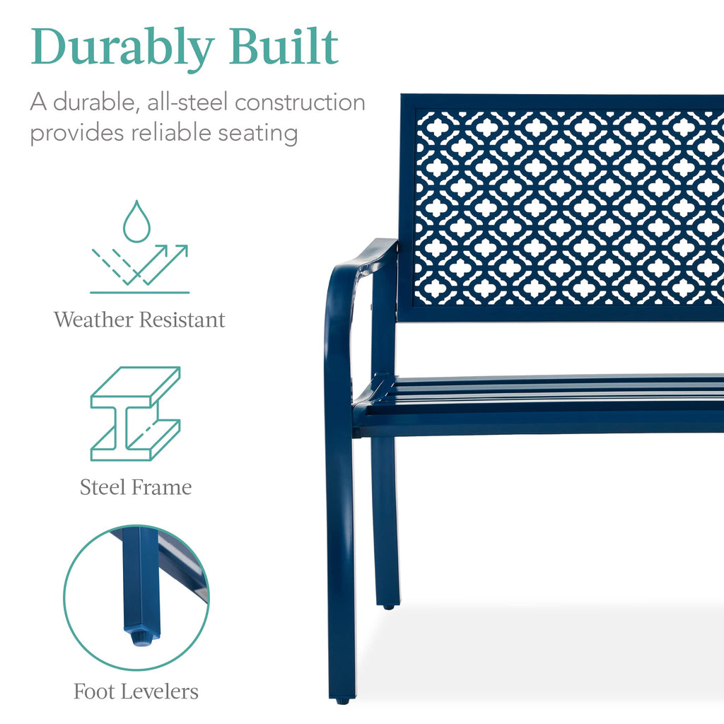 Peacock Blue 2-Person Metal Steel Outdoor Bench R333