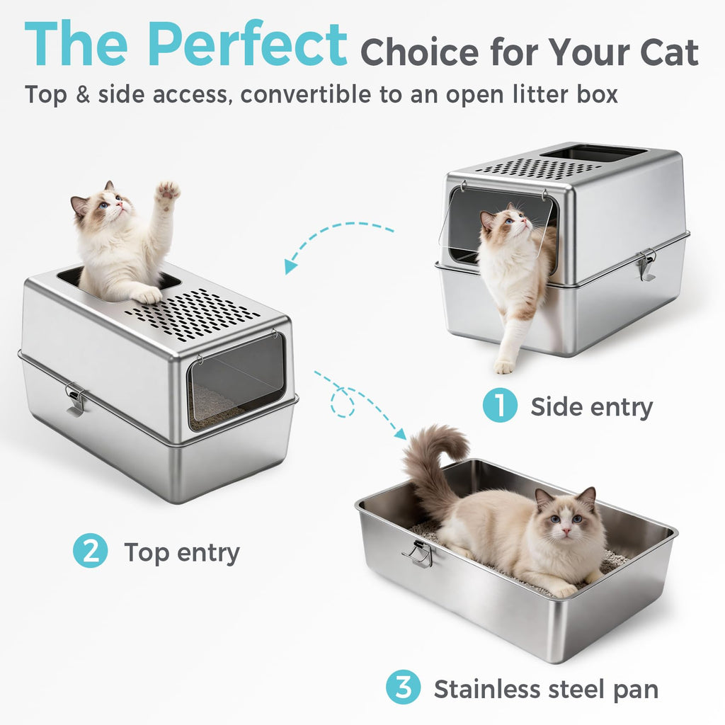Enclosed Stainless Steel Cat Litter Box with Lid C38416