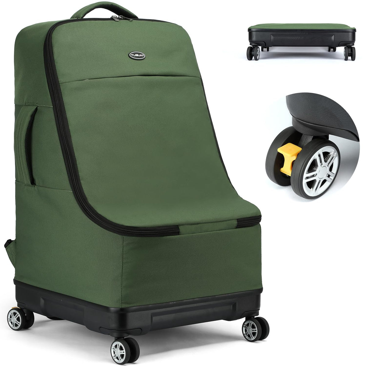 Green Car Seat Travel Bag with Spinner Wheels D6038