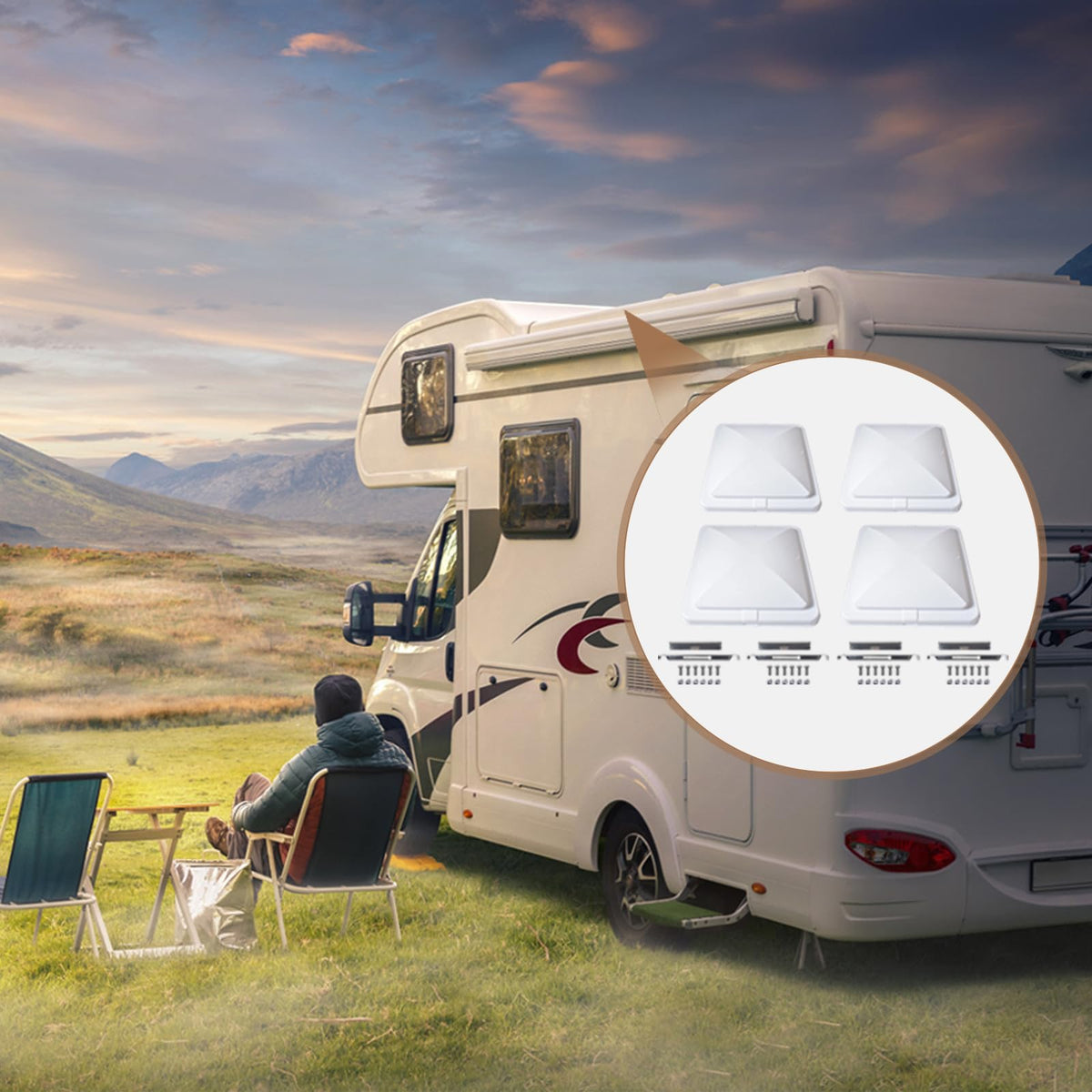 4 Pack 14 x 14 White RV Roof Vent Cover T405