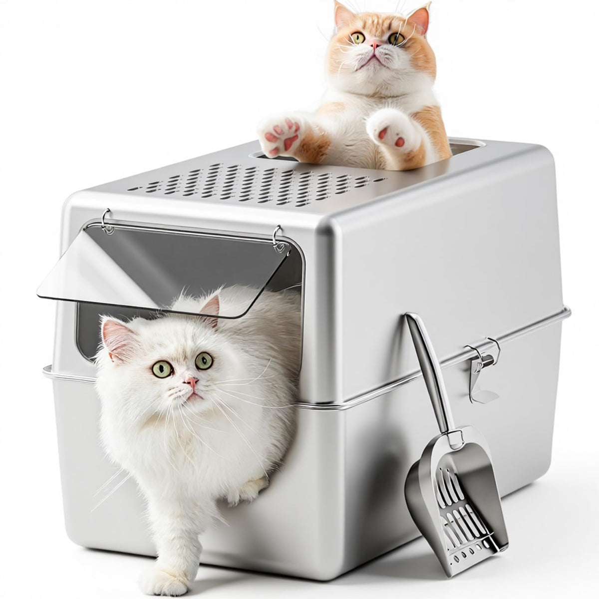Enclosed Stainless Steel Cat Litter Box with Lid C38416