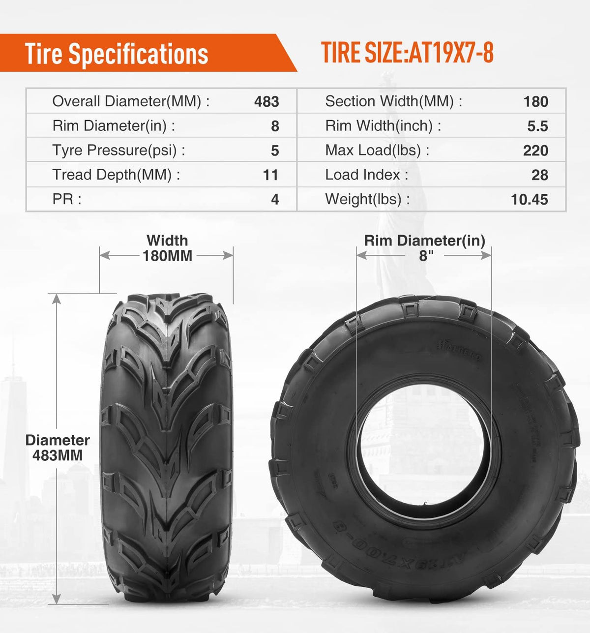 19x7-8 Tubeless ATV Tire A130292
