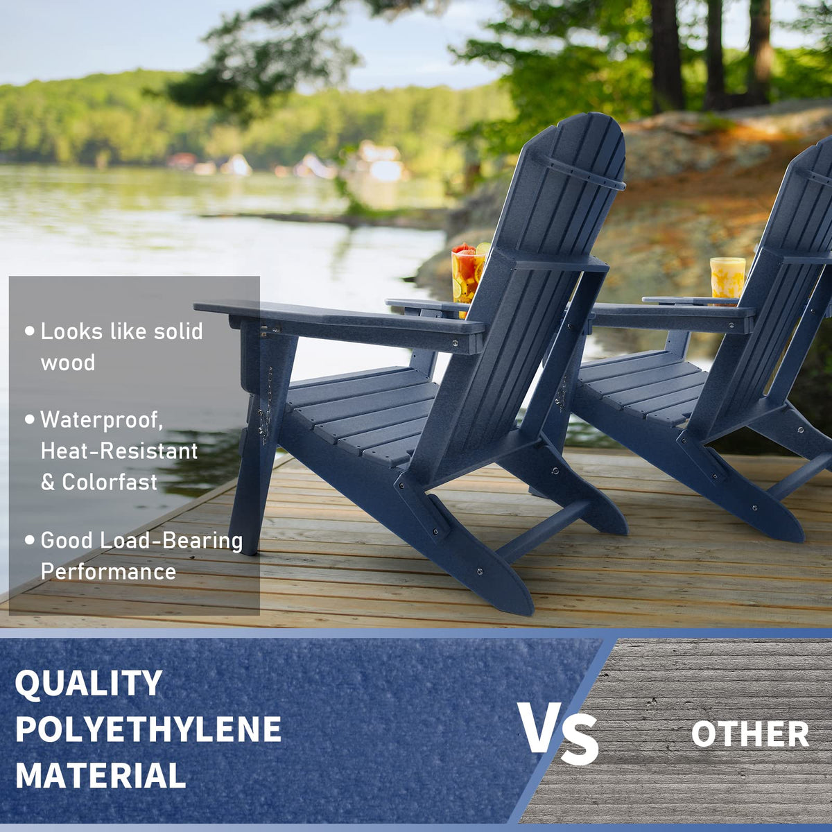 Oversized Folding Adirondack Chair Set of 4 with Adjustable Backrest J131591