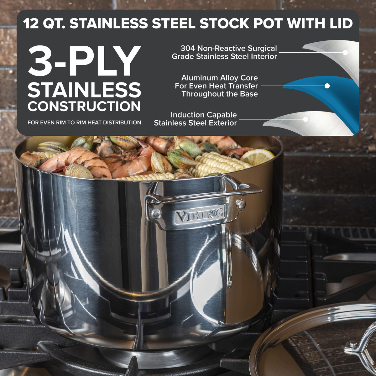 3-Ply Stainless Steel 12 Quart Stock Pot with Lid J90279
