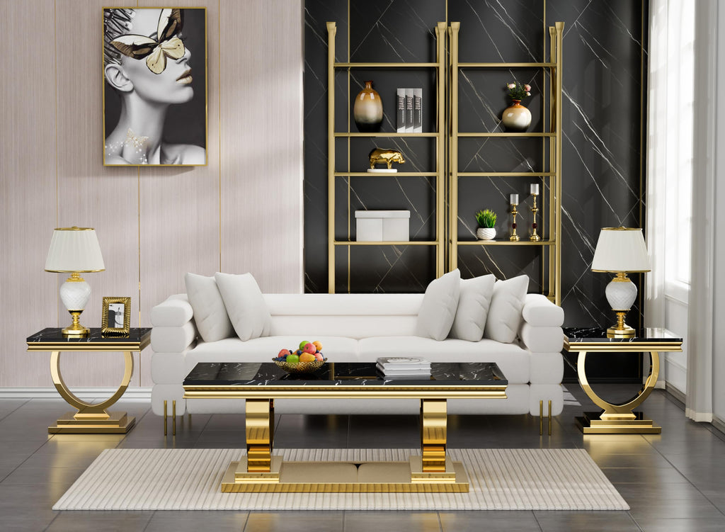 47" Black Faux Marble Coffee Table with Gold Pedestal Base X711775