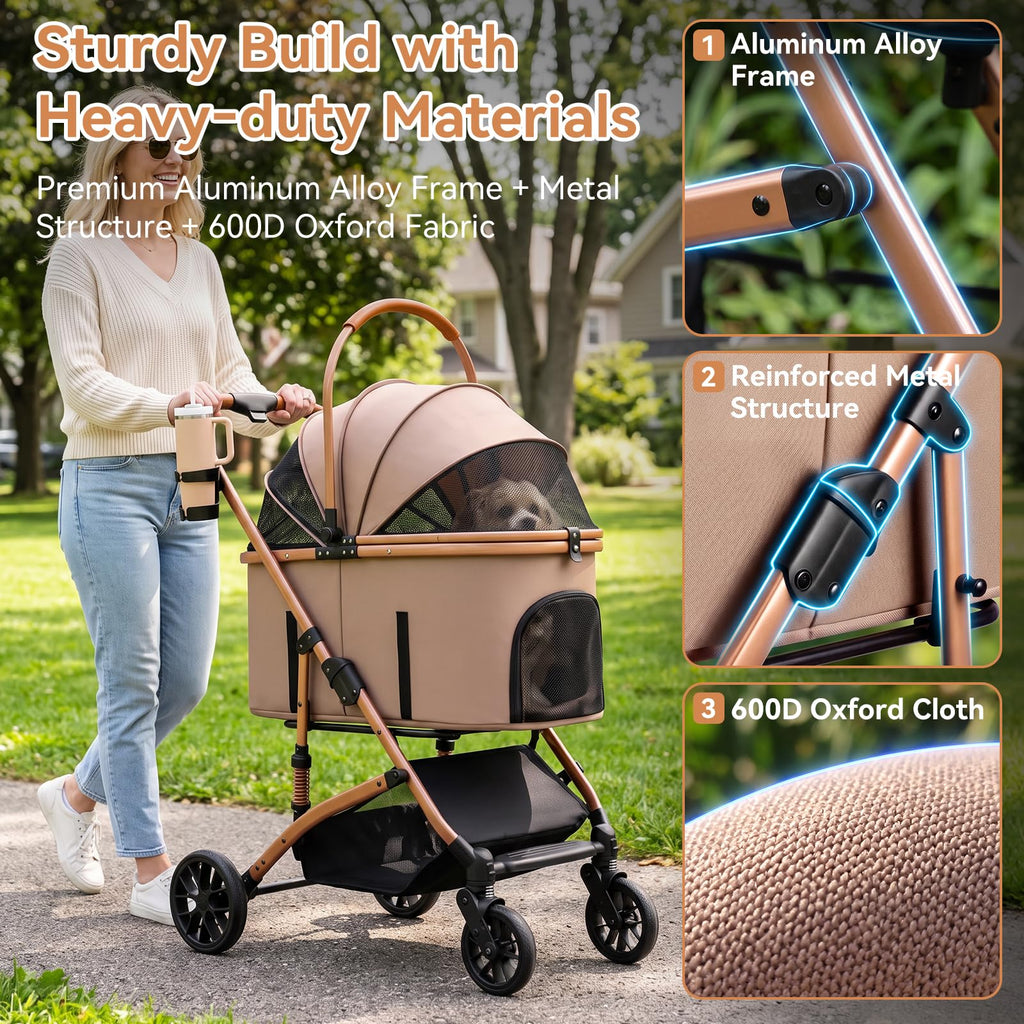 Khaki 3-in-1 Pet Stroller with Detachable Carrier S313483