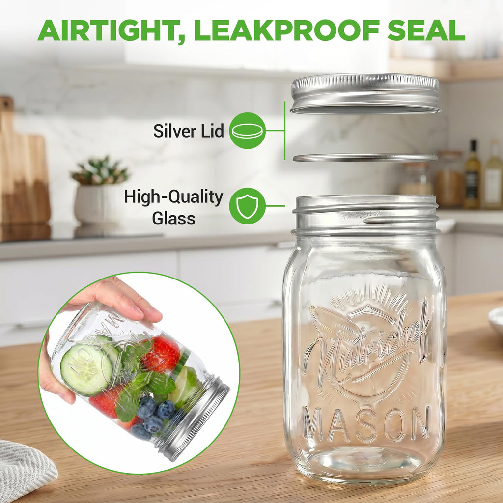 8-Pack 16 oz Glass Mason Jars with Lids J4481