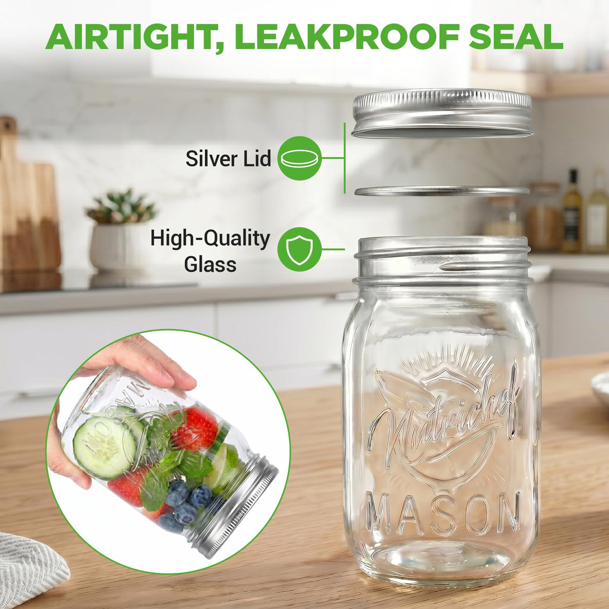 8-Pack 16 oz Glass Mason Jars with Lids J4481