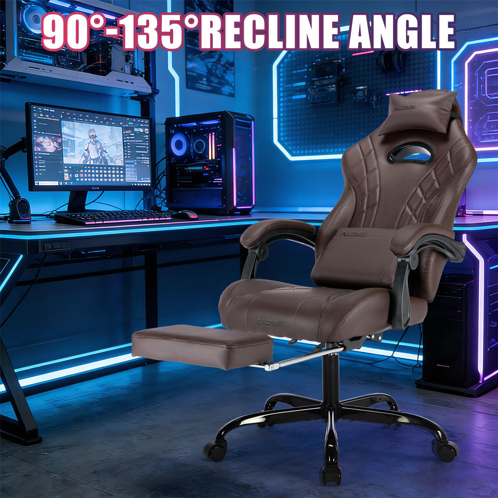 Gaming Chair with Footrest and Massage Lumbar Support K481023