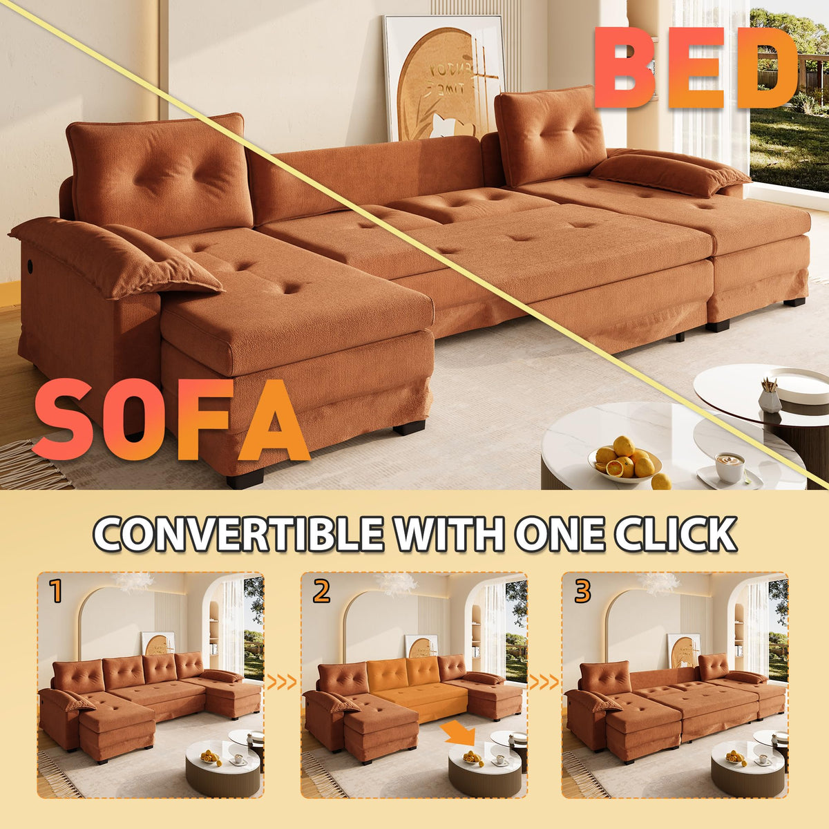 110" 3-in-1 Convertible Sleeper Sofa Bed A224844
