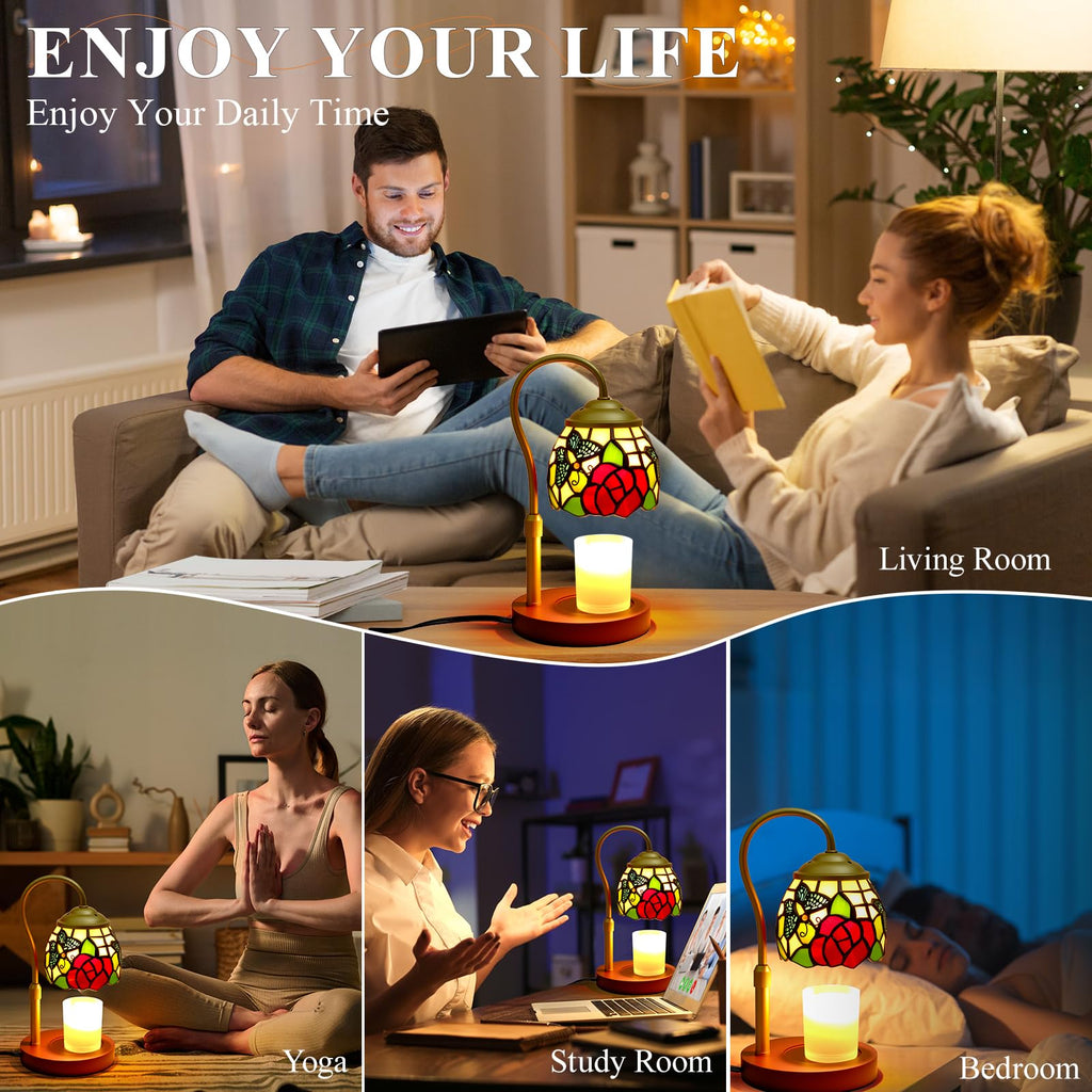 Candle Warmer Lamp with Timer Dimmer, Stained Glass, 2 Bulbs Y47350