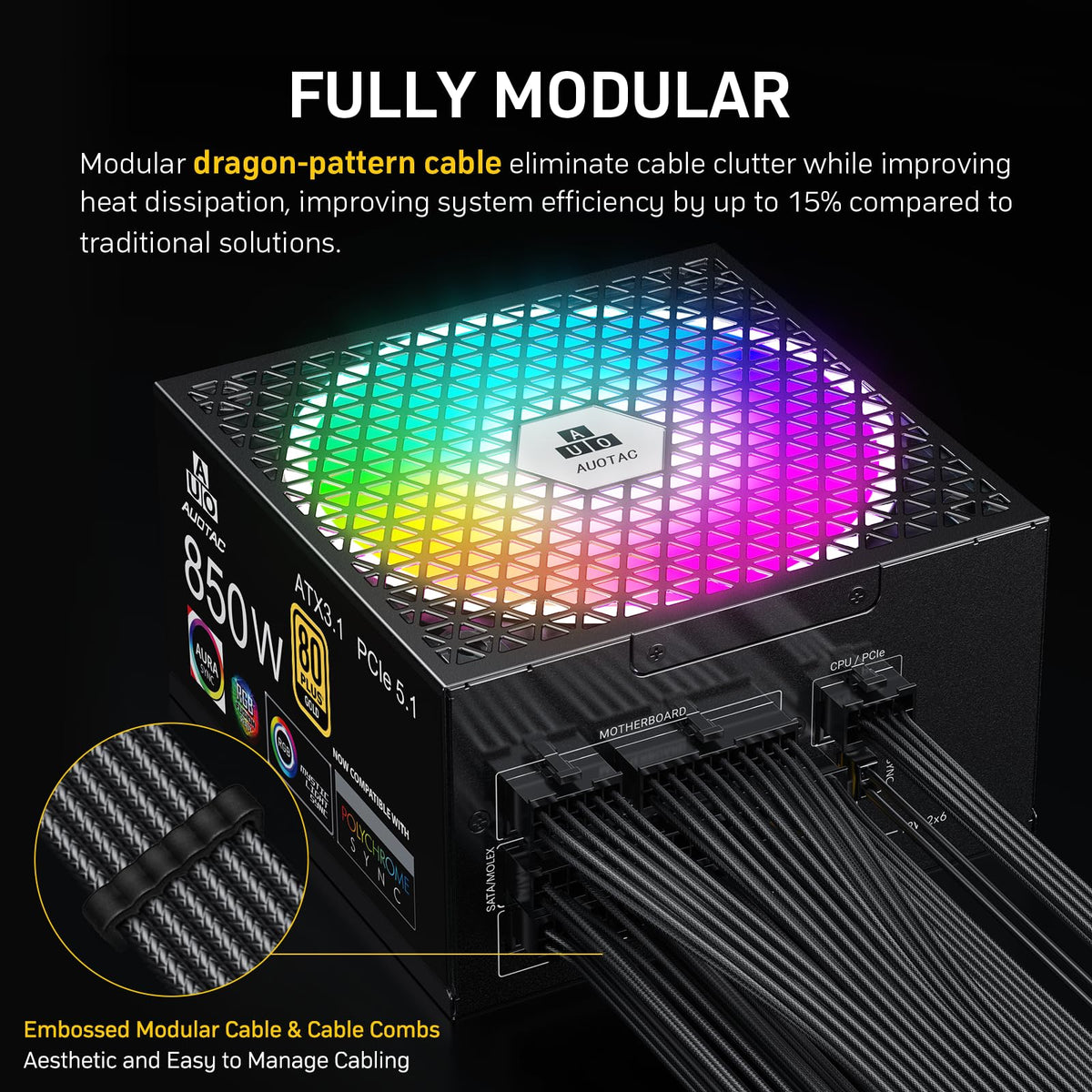 850W Fully Modular 80+ Gold ATX 3.1 Power Supply M59225