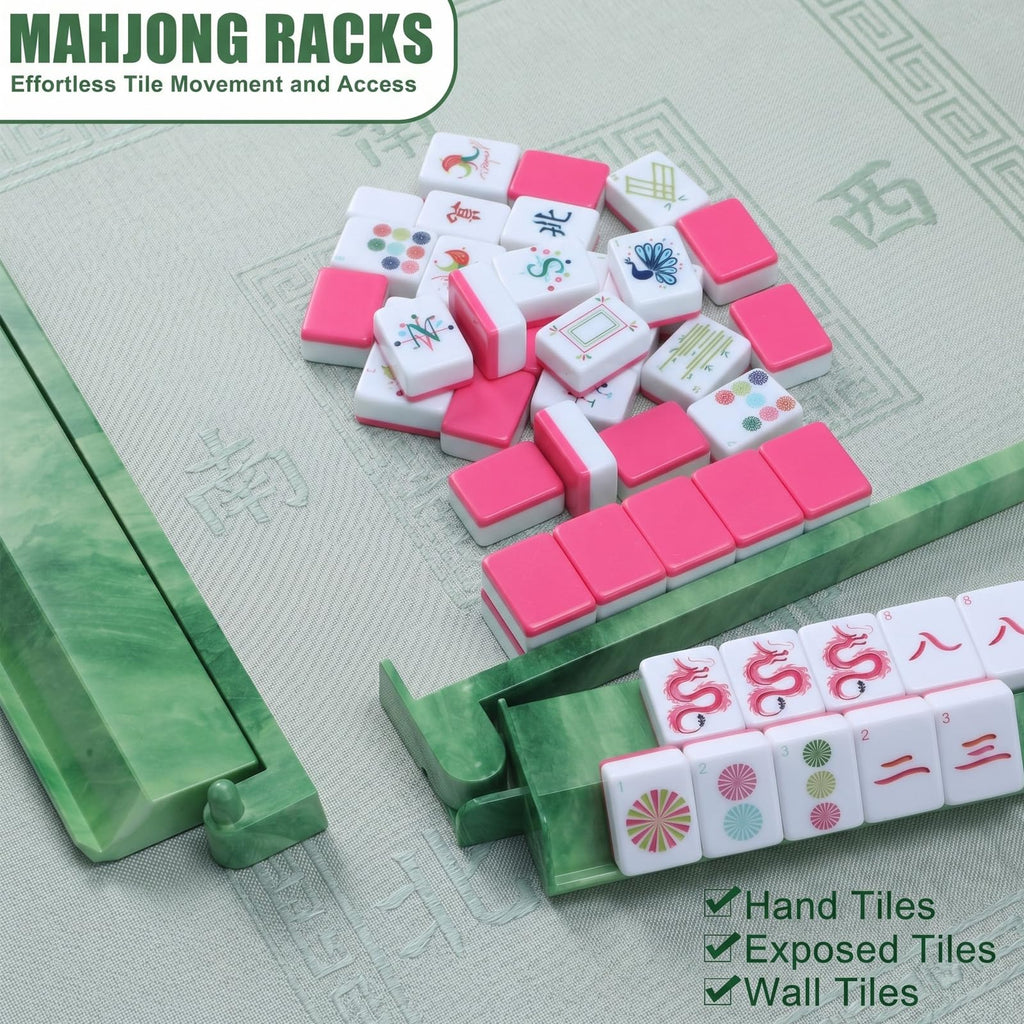 4 Pcs 18.7 Inch Acrylic Mahjong Tile Racks with Pushers E9541