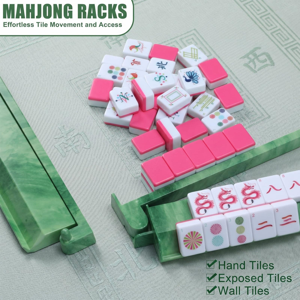 4 Pcs 18.7 Inch Acrylic Mahjong Tile Racks with Pushers E9541