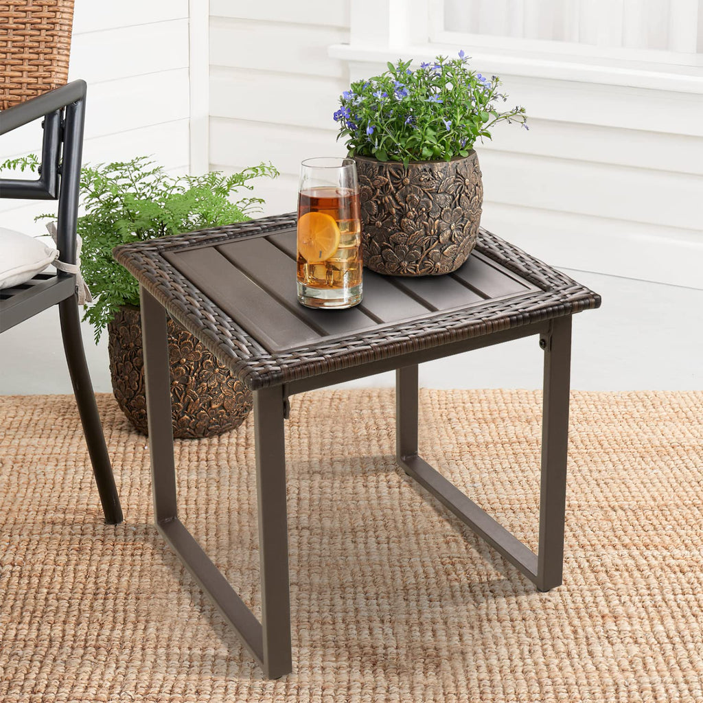 Brown Wicker Outdoor Side Table Set of 2 Z286