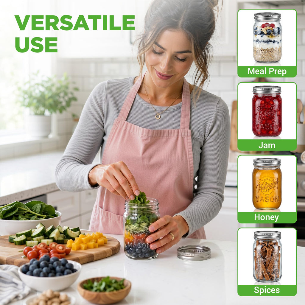 8-Pack 16 oz Glass Mason Jars with Lids J4481