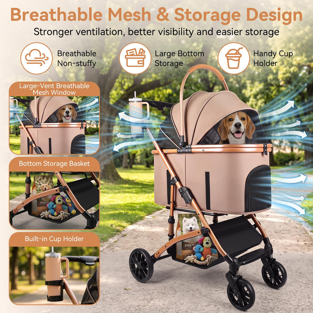 Khaki 3-in-1 Pet Stroller with Detachable Carrier S313483