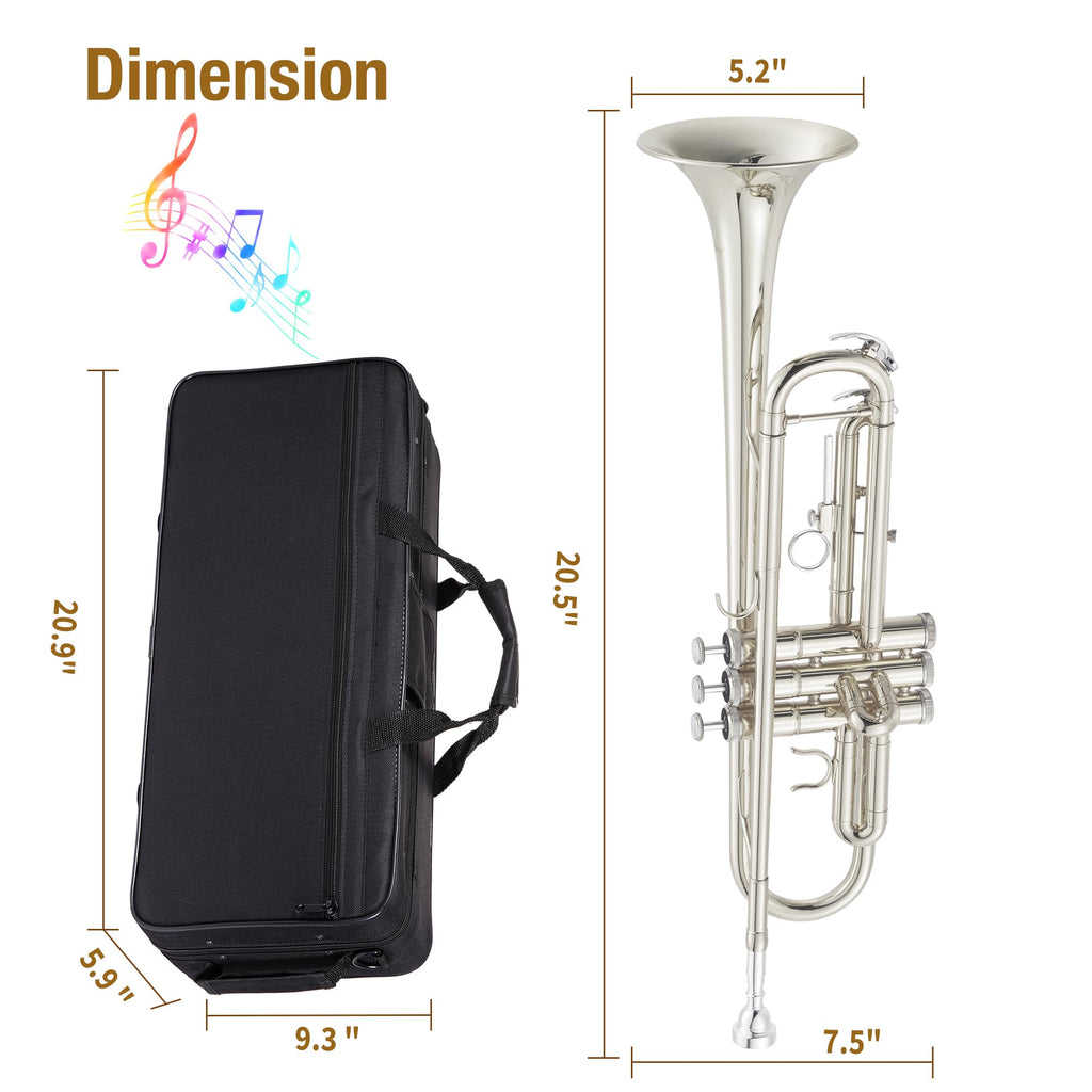 Nickel-Plated Brass Trumpet with Hard Case T391813