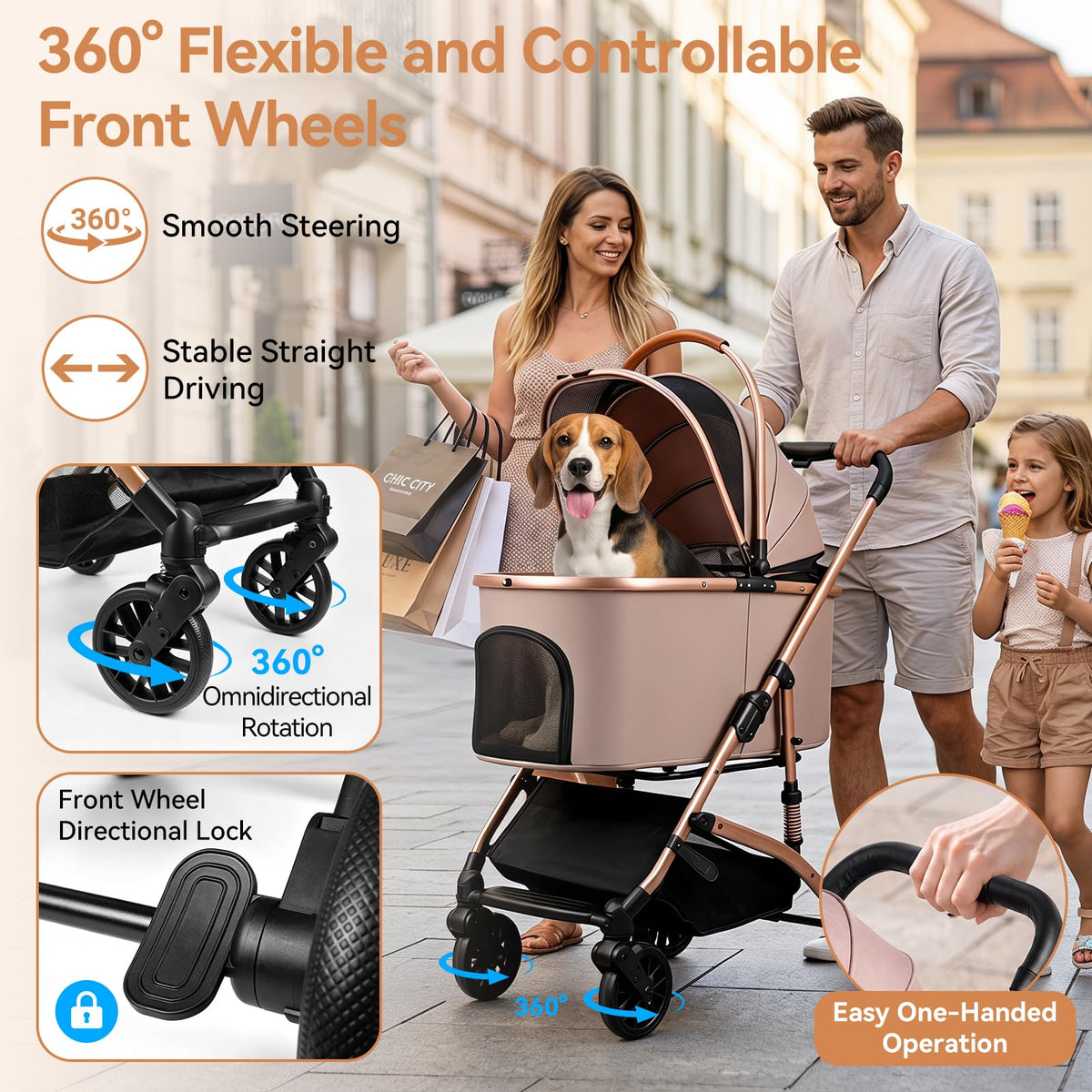 Khaki 3-in-1 Pet Stroller with Detachable Carrier S313483