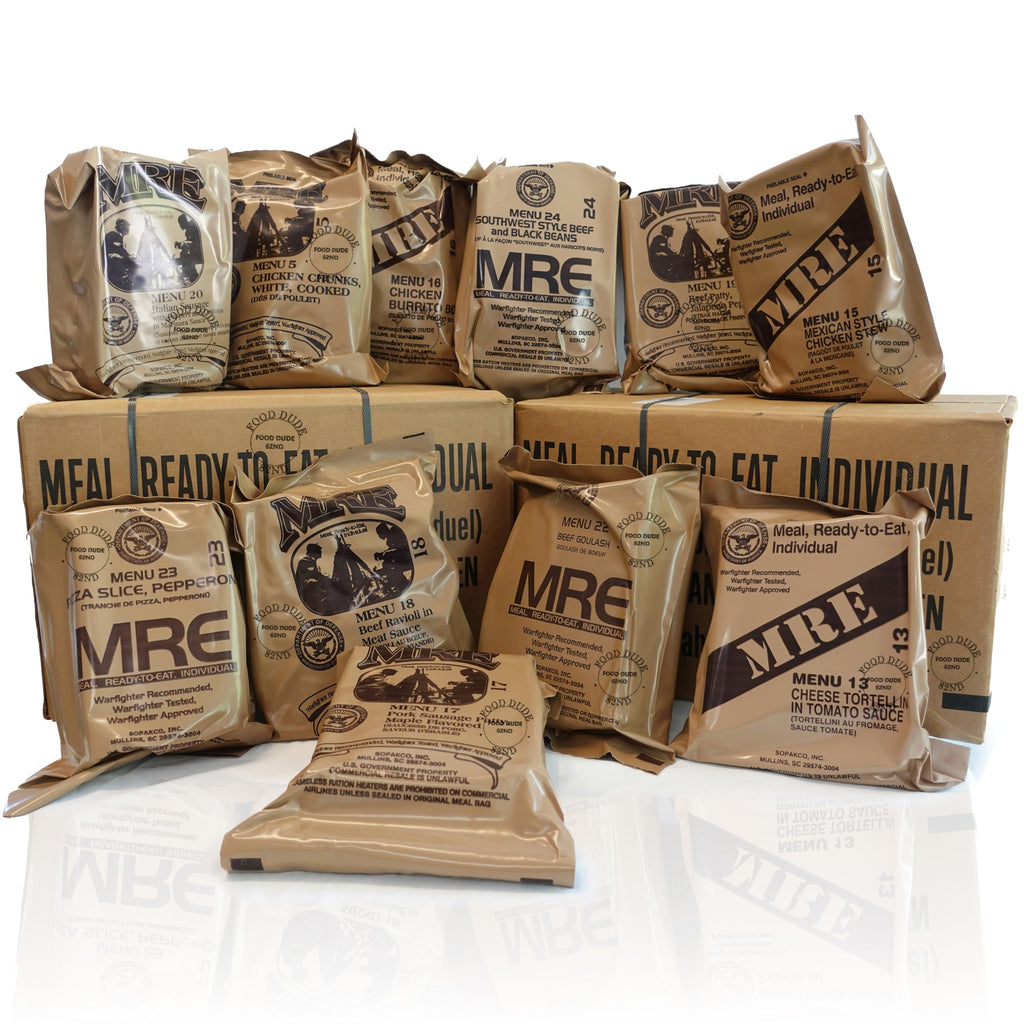 12 MRE Meals Ready to Eat with Heater Packs D36177