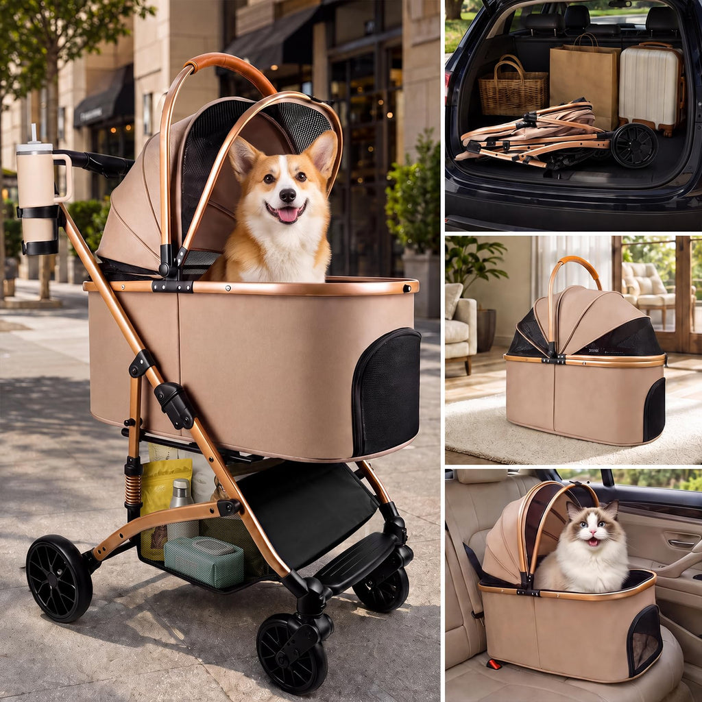 Khaki 3-in-1 Pet Stroller with Detachable Carrier S313483