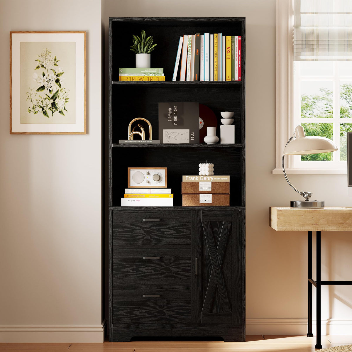 71 in Bookshelf with Doors and Drawers I1623