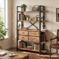 5-Tier Wood and Metal Bookshelf with 4 Fabric Drawers N102