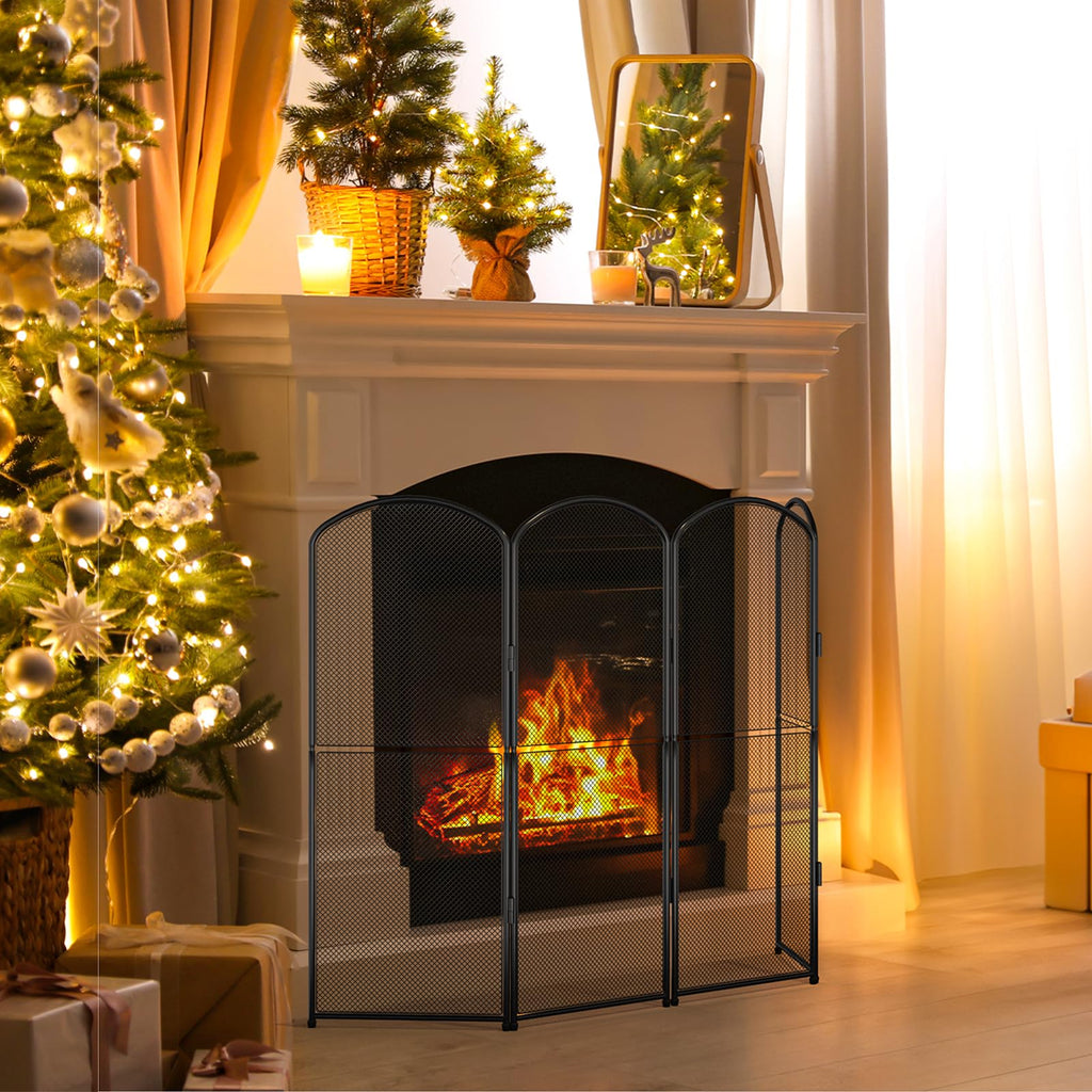 Black Metal Foldable 4-Panel Fireplace Screen M259357