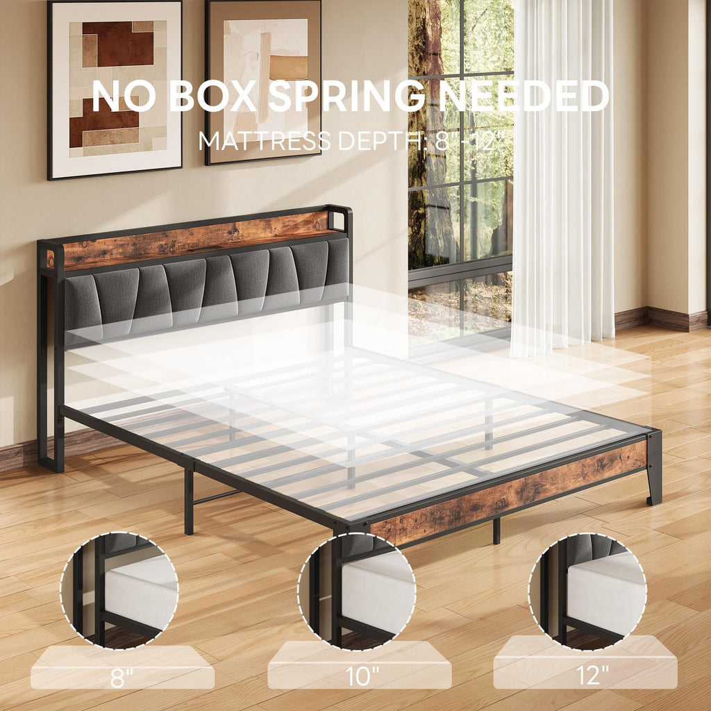 Queen Size Bed Frame with Storage Headboard and Charging Station V90935