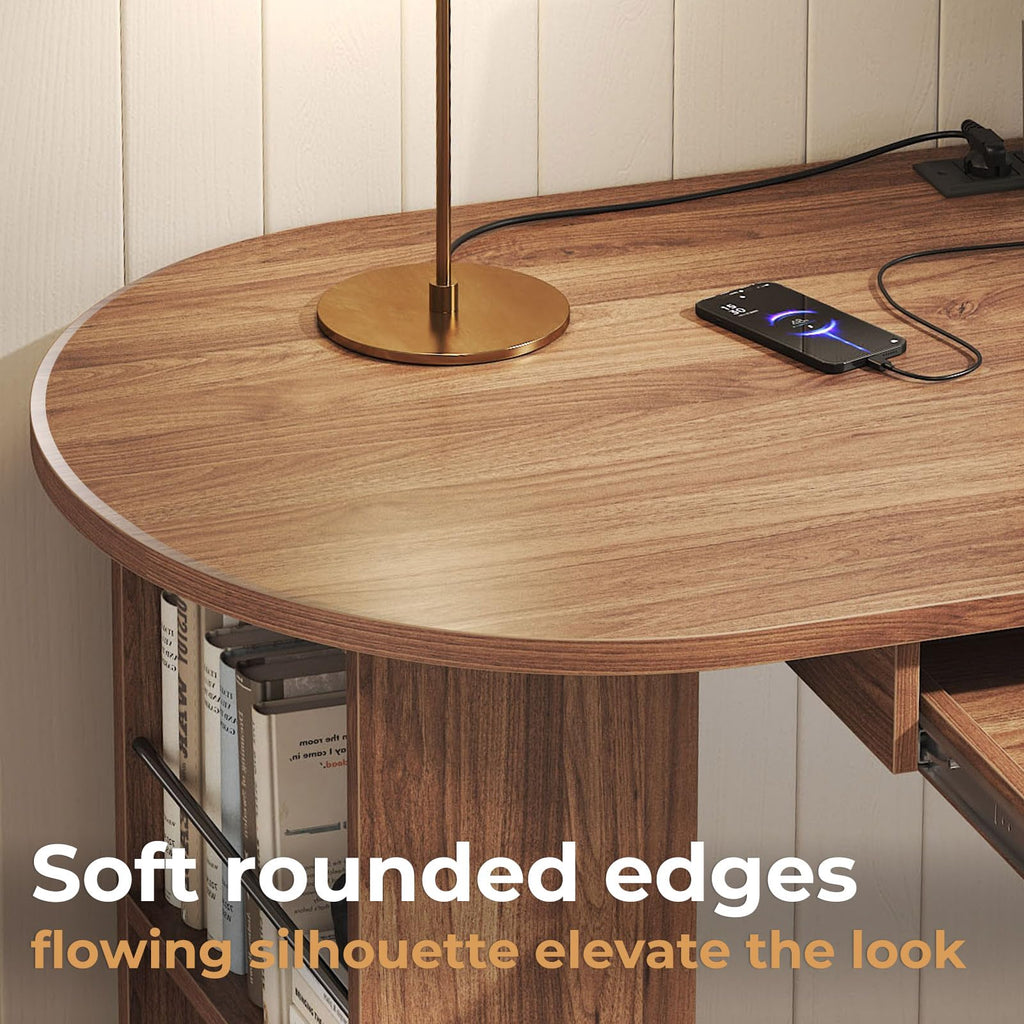 L Shaped Corner Desk with Storage Cabinet Walnut 60 Inch I5378