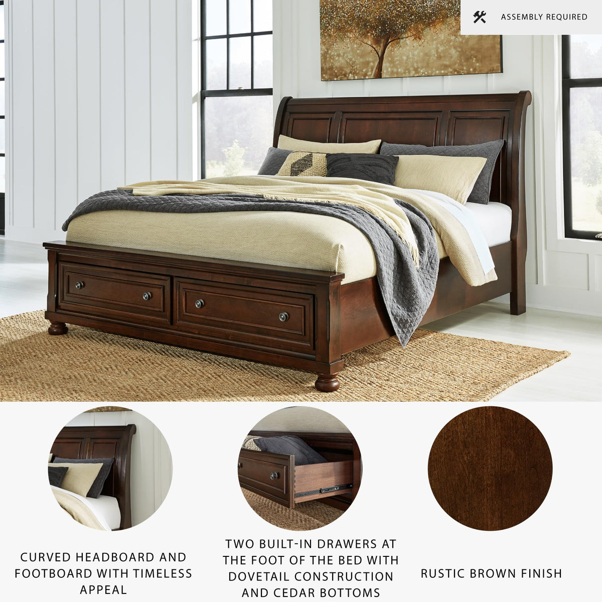 Cal King Sleigh Bed Frame with Storage E912760