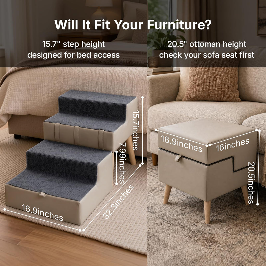 2-in-1 Foldable Dog Stairs & Ottoman K5494