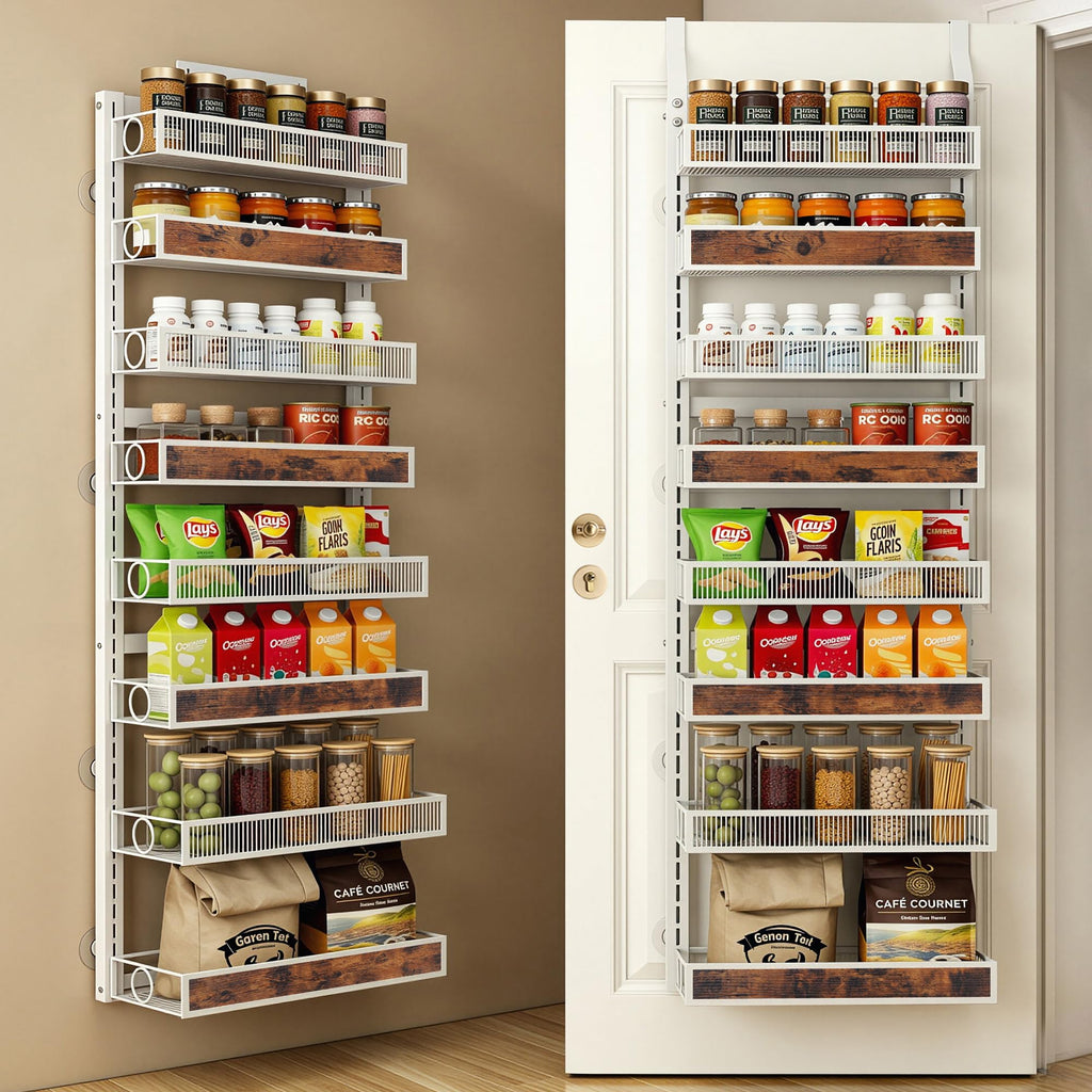 8 Tiers Pantry Door Organizer Spice Rack with Adjustable Baskets B8273