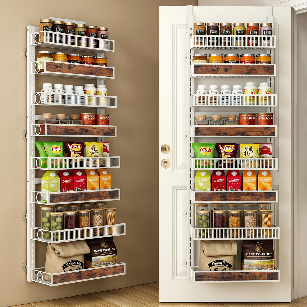 8 Tiers Pantry Door Organizer Spice Rack with Adjustable Baskets B8273