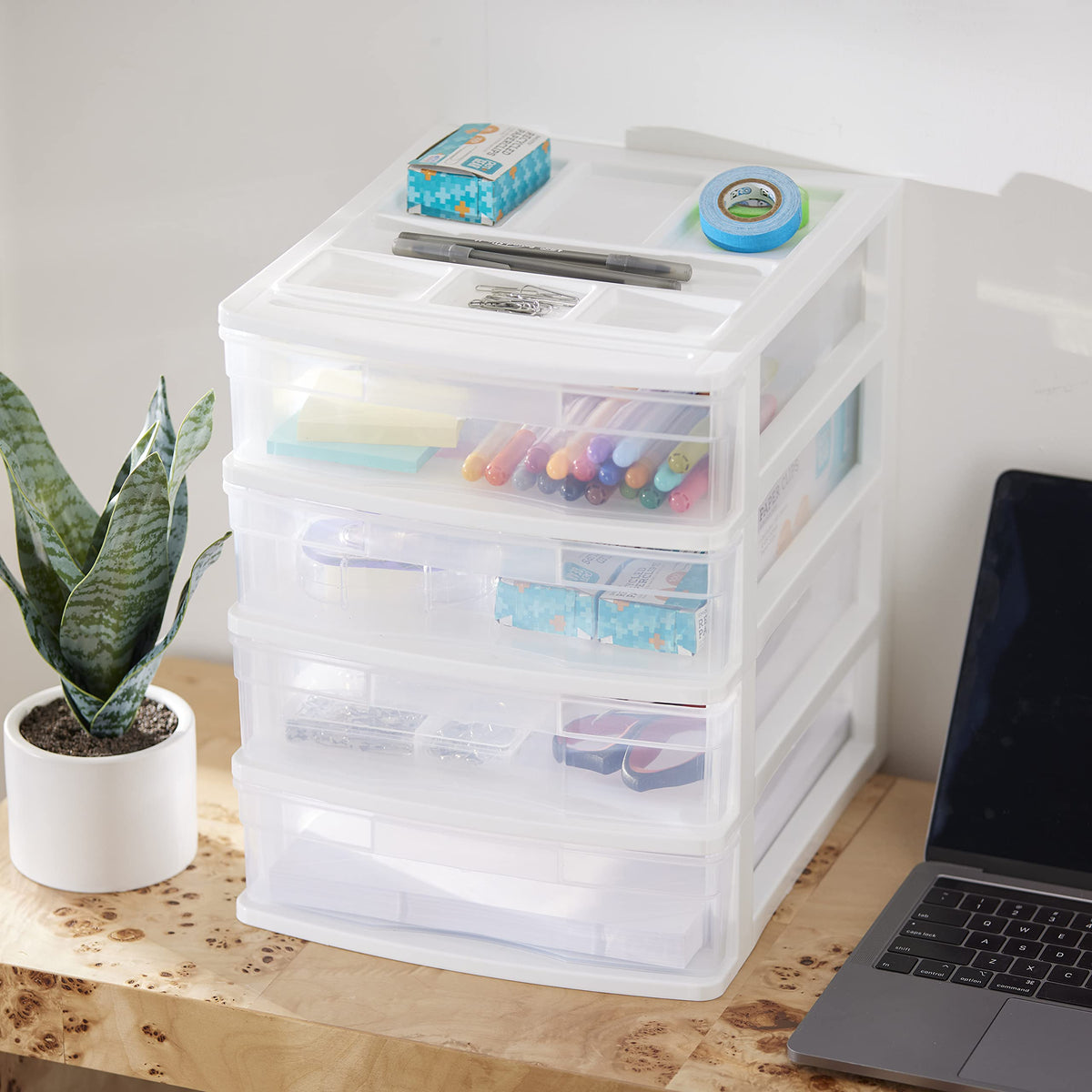 4-Tier White Plastic Drawer Organizer N199