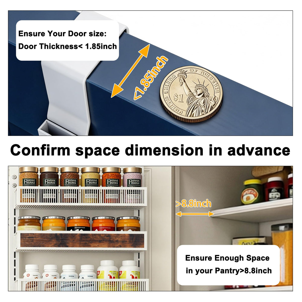 8 Tiers Pantry Door Organizer Spice Rack with Adjustable Baskets B8273