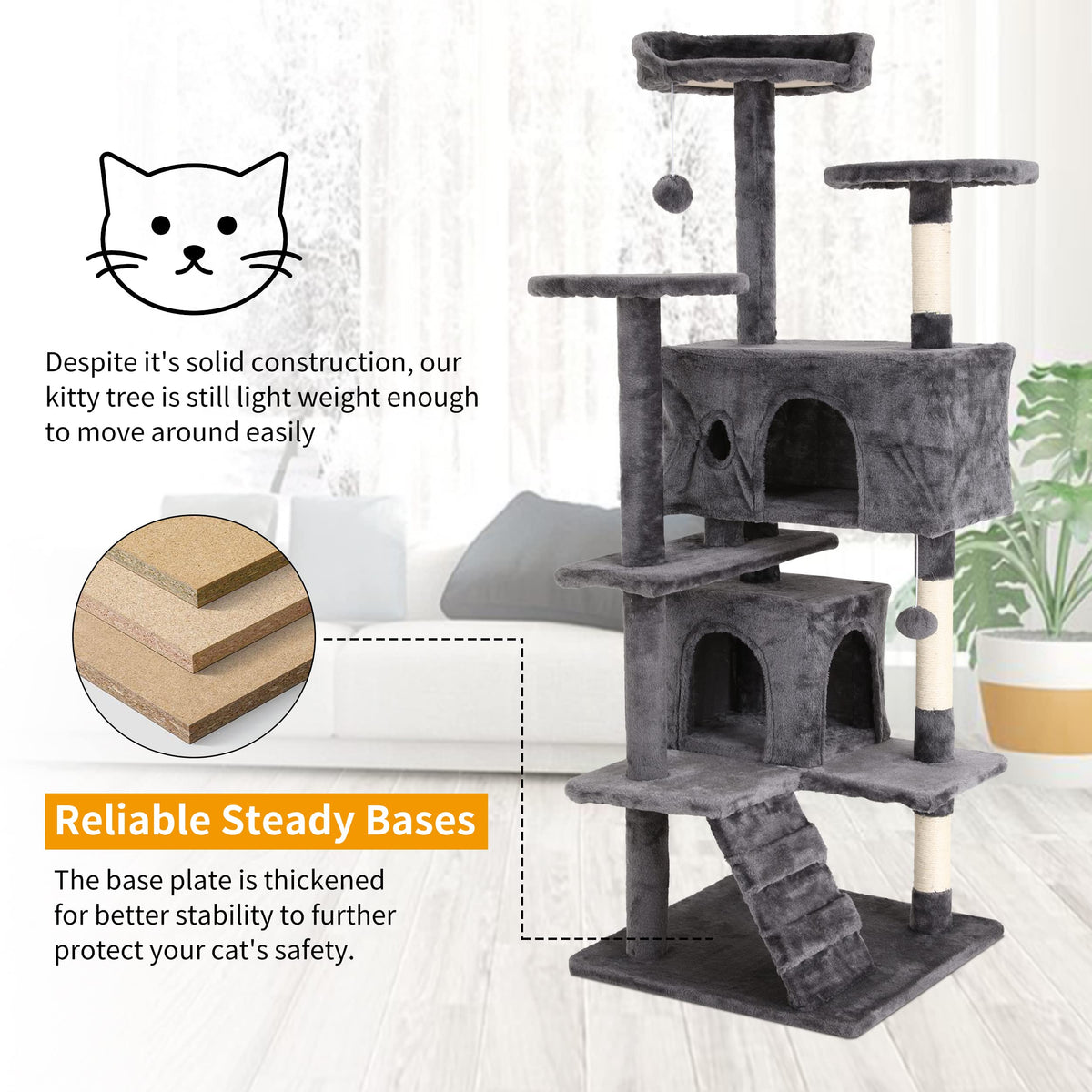70 Inches Navy Blue Cat Tree B5807