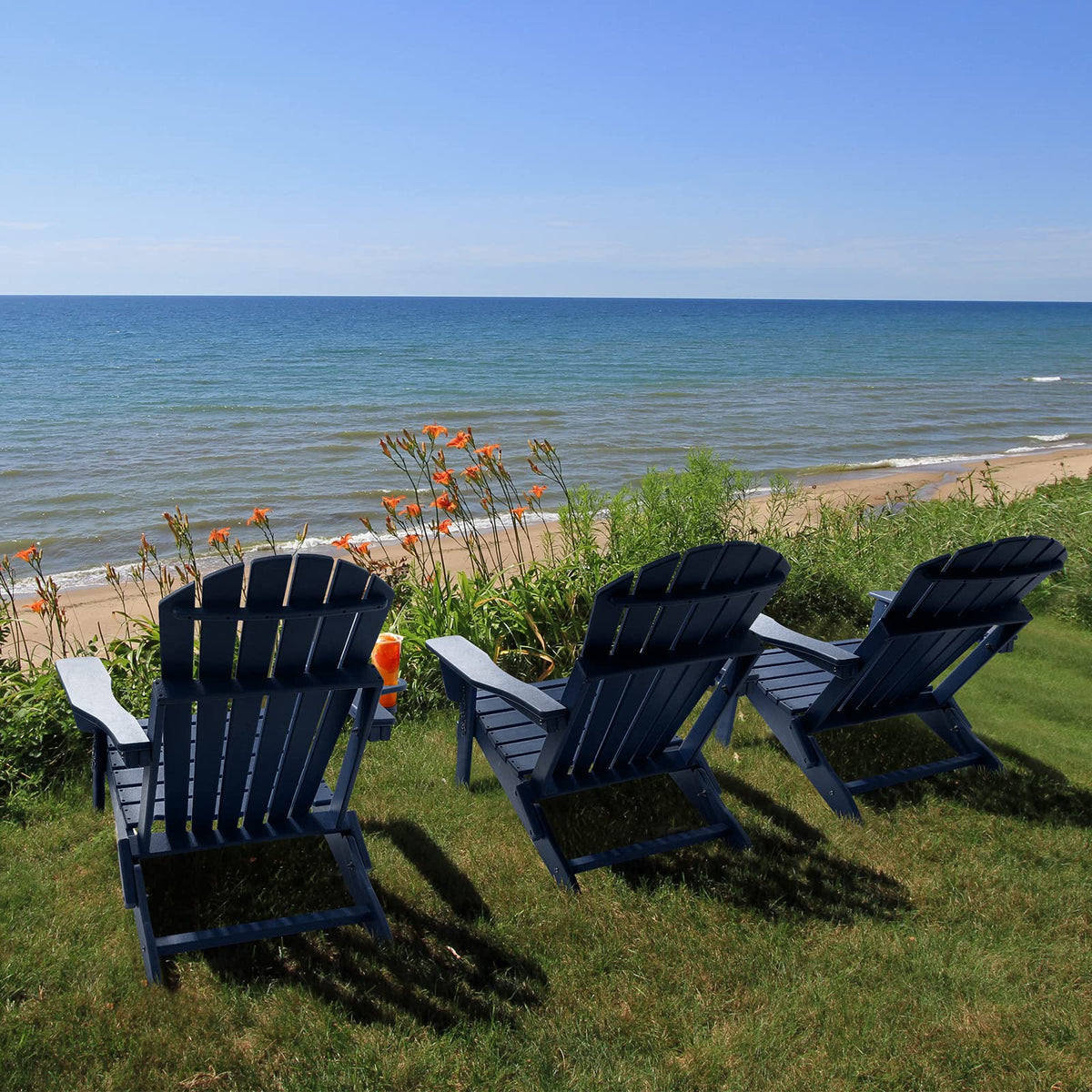 Oversized Folding Adirondack Chair Set of 4 with Adjustable Backrest J131591