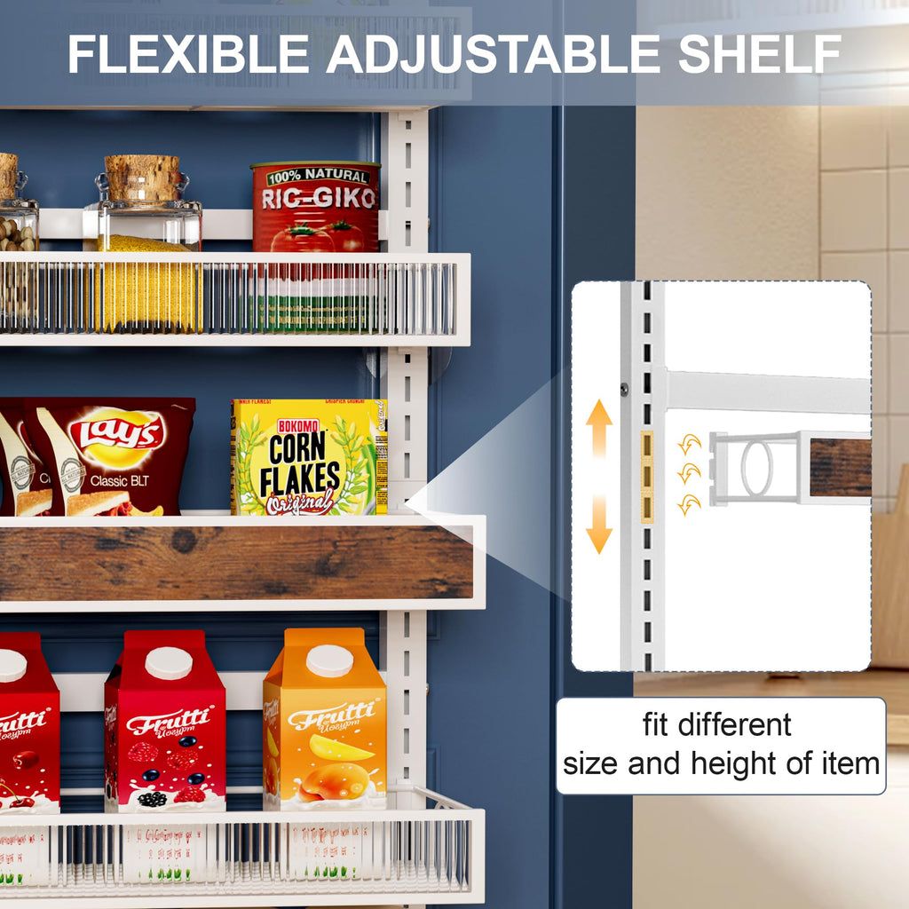 8 Tiers Pantry Door Organizer Spice Rack with Adjustable Baskets B8273