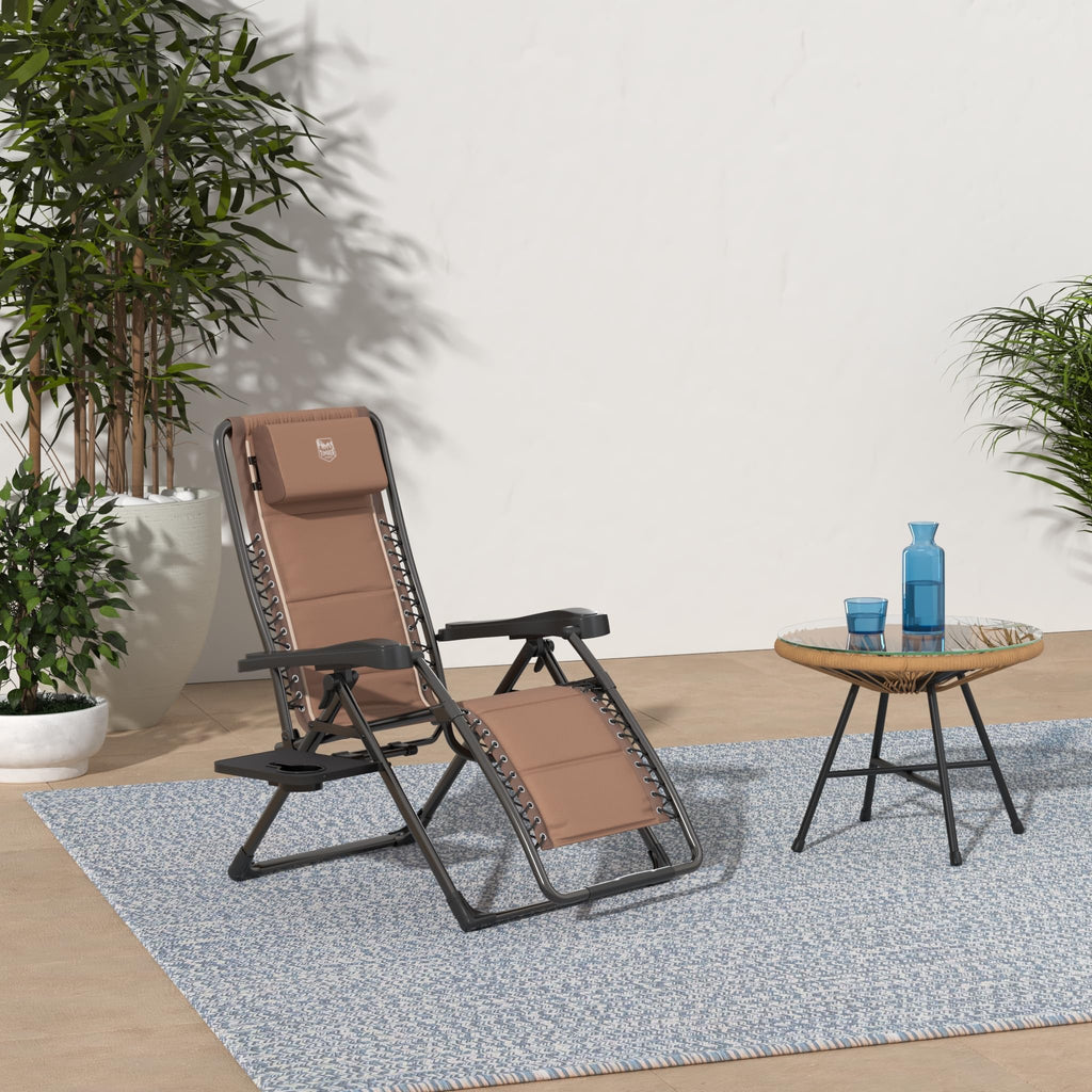 Brown Zero Gravity Folding Recliner Chair with Cup Holder X870623