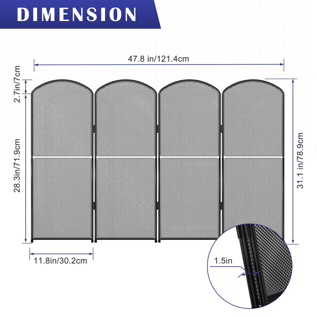 Black Metal Foldable 4-Panel Fireplace Screen M259357