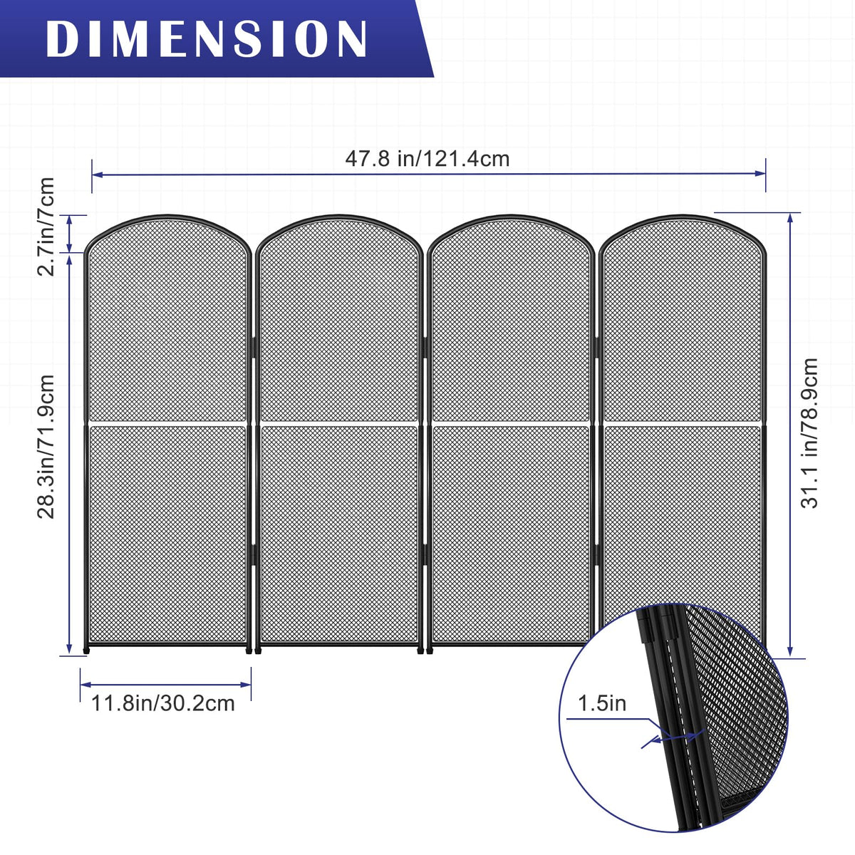 Black Metal Foldable 4-Panel Fireplace Screen M259357